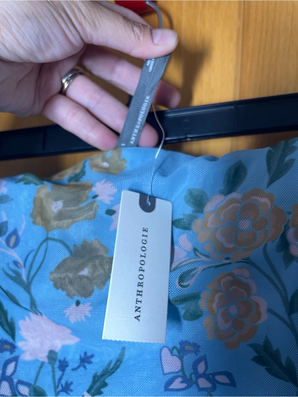 Anthropologie Blue Floral Ruched Pencil Skirt - Picture 6 of 7